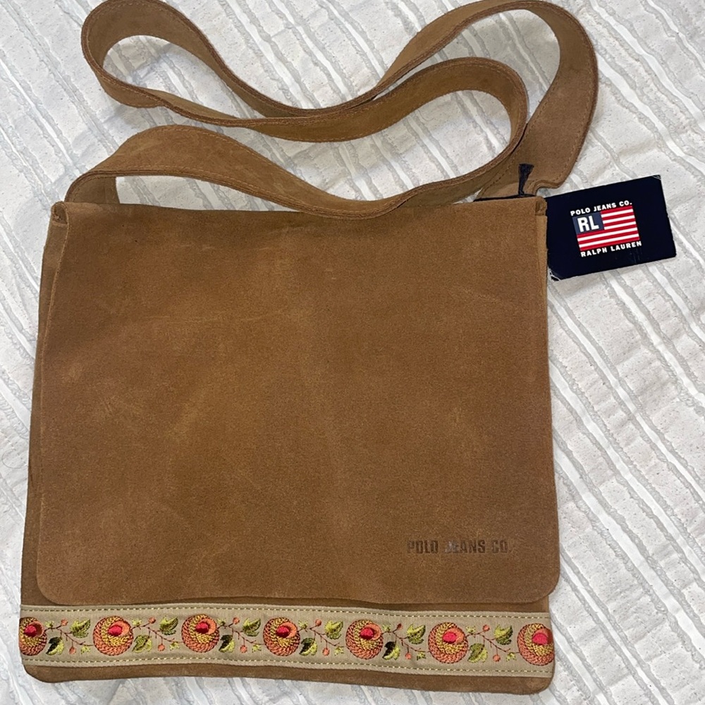 Vintage Polo Jeans Co Brown Suede Handbag Purse New With Tags